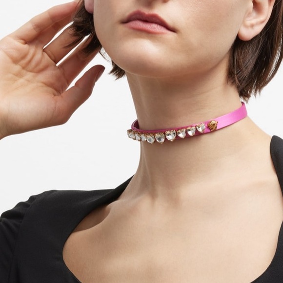 Versace women’s satin silk leather heart shaped crystals chocker necklace NEW - Picture 3 of 14